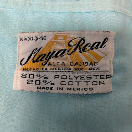 Chemise Guayabera Maya Real 3XL Bleu Brodée 4 Poches Made in Mexico
