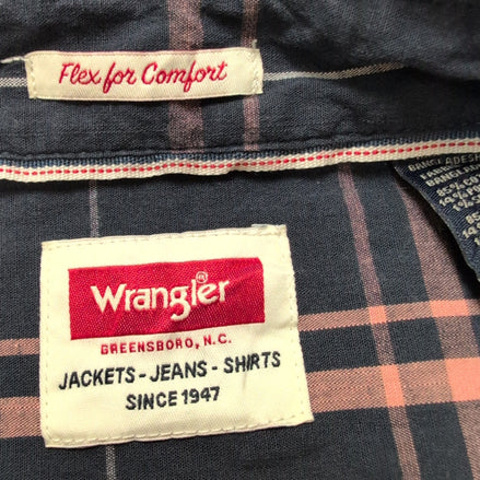 Chemise Wrangler Manches Longues Stretch Flex Bleu Marine et Rose Taille 2XL