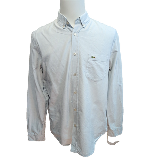 Chemise Lacoste 42 L Bleu Clair Regular Fit Logo Vert Coton manches longues