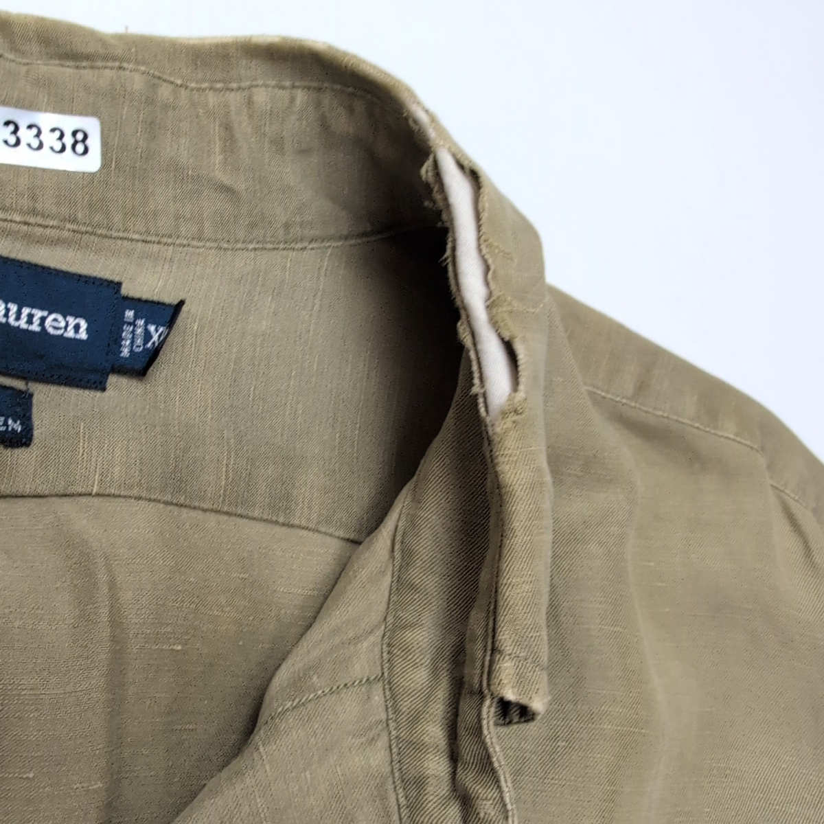 Chemise Ralph Lauren Blake XL Soie Lin Kaki Logo Bleu Marine mancheslongues