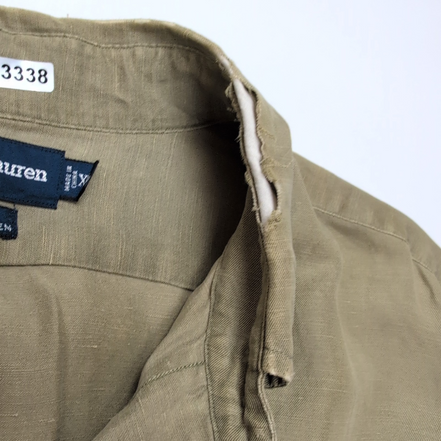 Chemise Ralph Lauren Blake XL Soie Lin Kaki Logo Bleu Marine mancheslongues