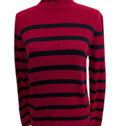 Pull LAUREN RALPH LAUREN Rouge Rayé Noir Manches Longues Col Roulé - Taille M