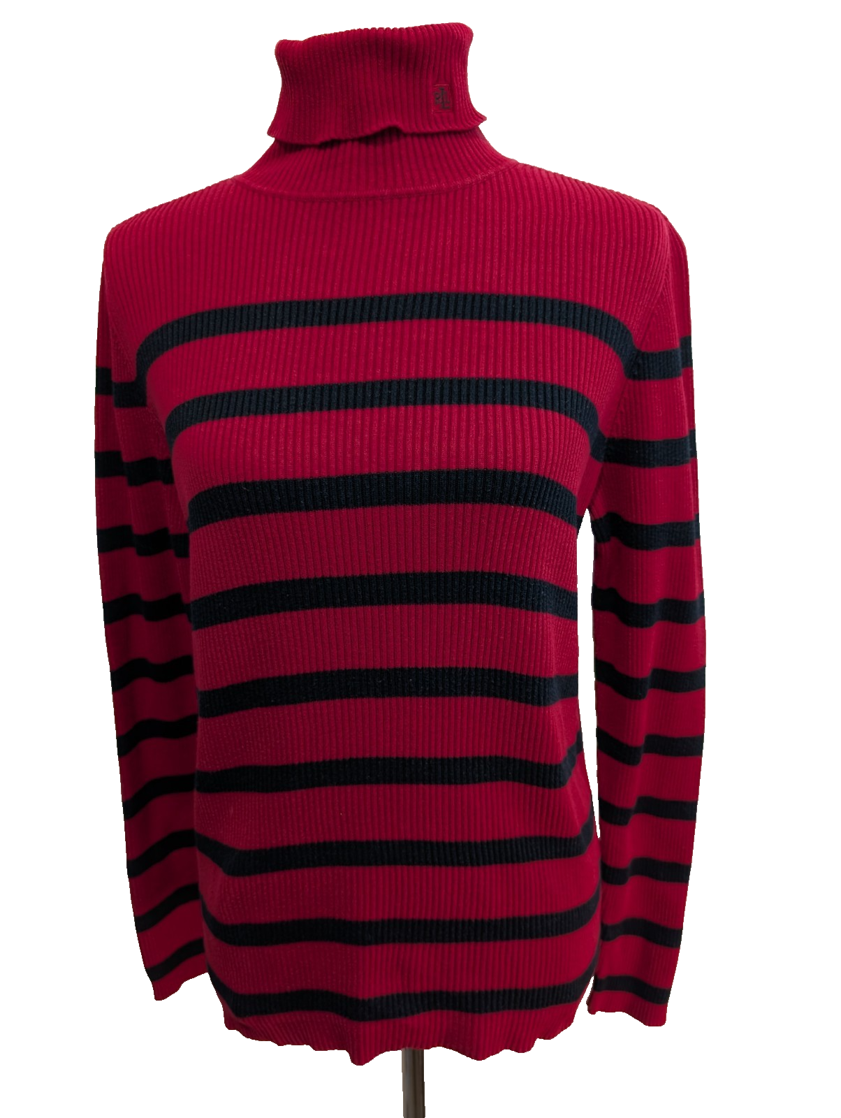 Pull LAUREN RALPH LAUREN Rouge Rayé Noir Manches Longues Col Roulé - Taille M