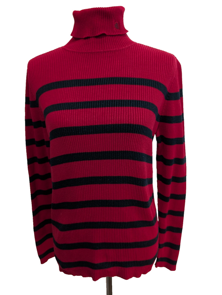 Pull LAUREN RALPH LAUREN Rouge Rayé Noir Manches Longues Col Roulé - Taille M