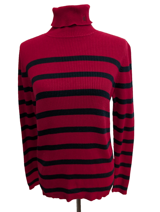 Pull LAUREN RALPH LAUREN Rouge Rayé Noir Manches Longues Col Roulé - Taille M