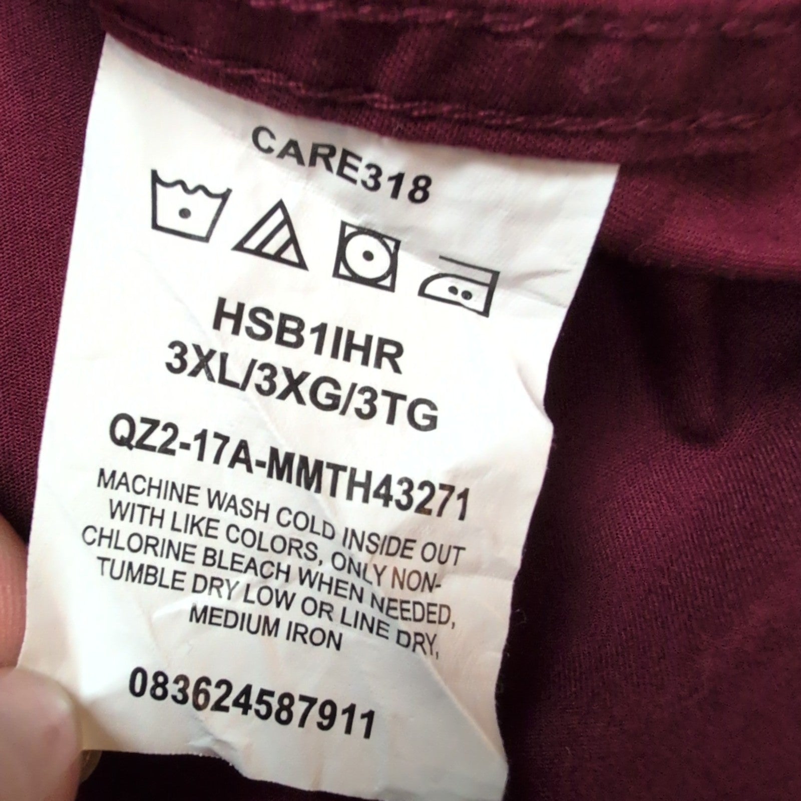 Chemise Wrangler Manche Courte Bordeaux Unie Taille 3XL Deux Poches