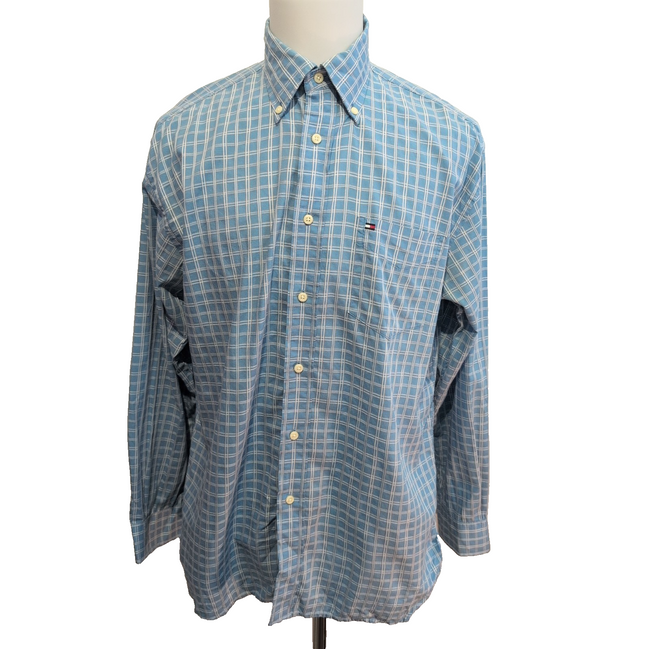 Chemise Tommy Hilfiger Bleu Ciel à Carreaux Manches Longues 1 Poche - Taille M