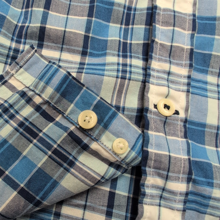 Chemise Nautica XL Bleu Blanc Carreaux Stretch Classic Fit manches longues