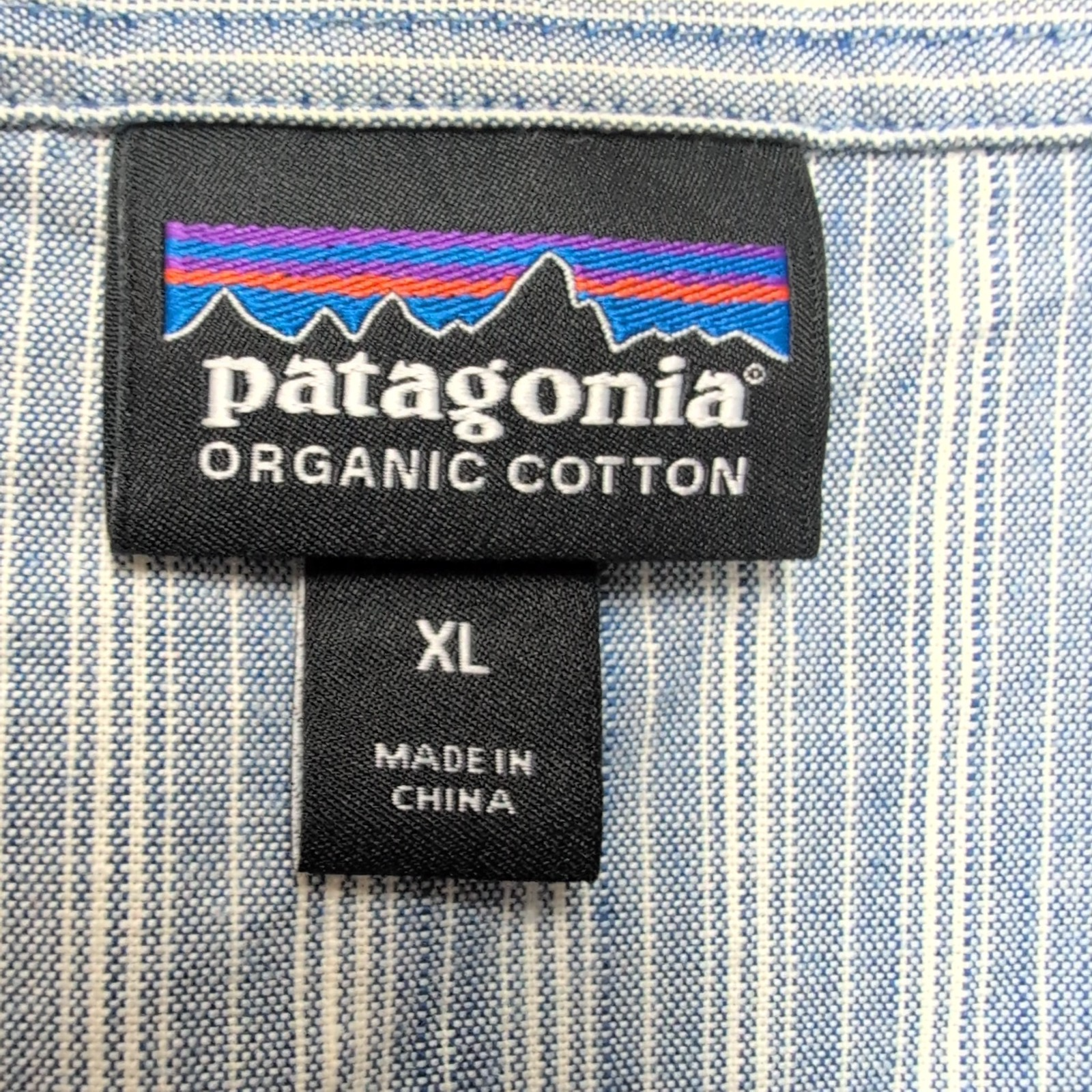 Chemise Patagonia XL bleue à rayures coton organique manches courtes