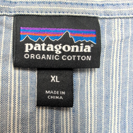 Chemise Patagonia XL bleue à rayures coton organique manches courtes