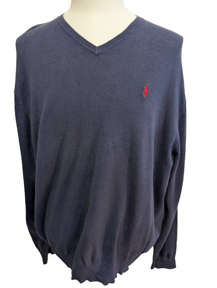 Pull Polo Ralph Lauren Bleu Marine Logo Rouge - 100% Coton - Taille XXL