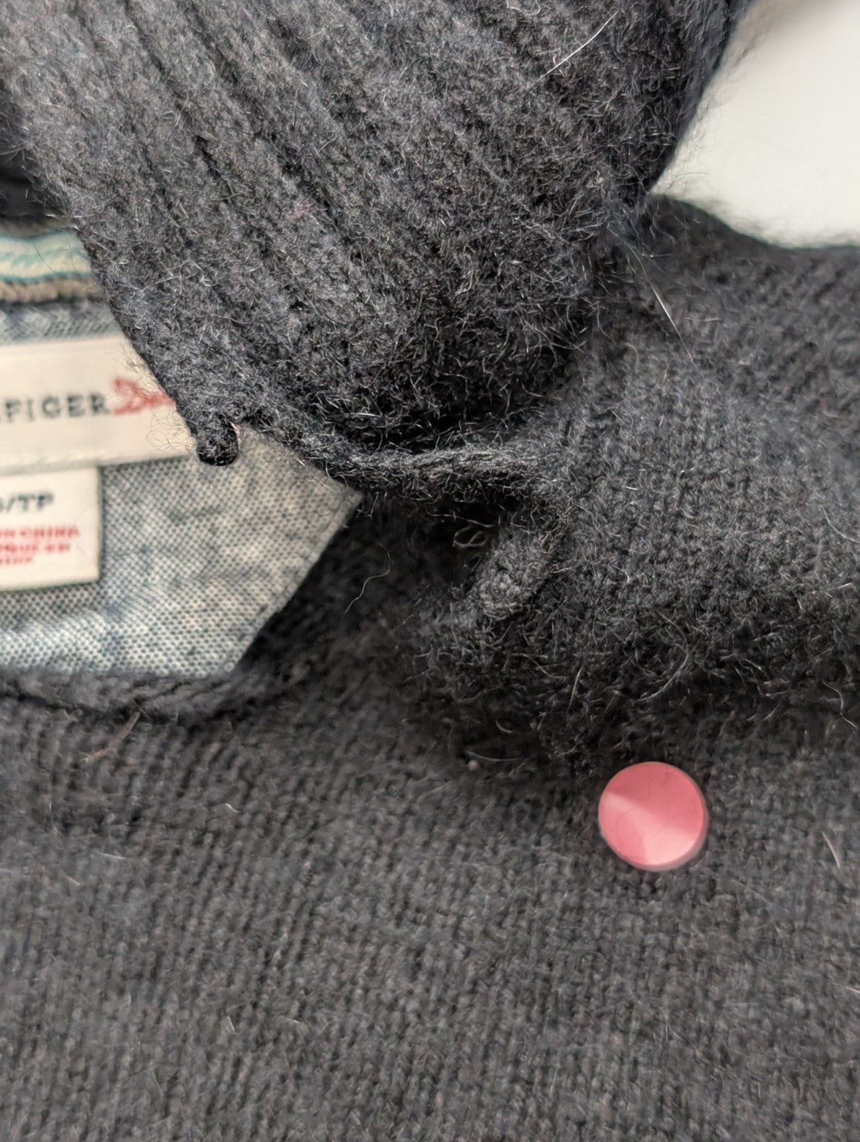 Pull Femme Tommy Hilfiger Noir Angora - Écharpe Intégrée - Taille XS