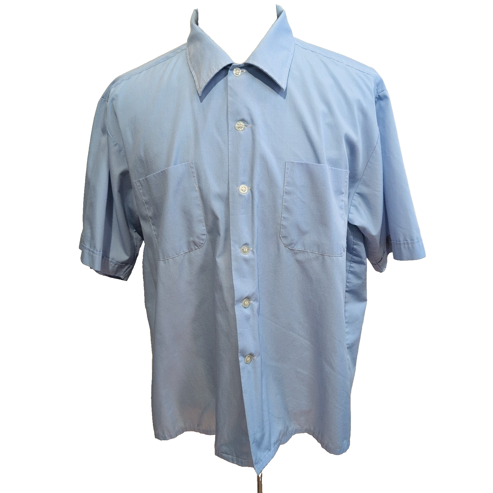 Brent Chemise Vintage Bleu Clair Unie Manches Courtes Homme Taille XL