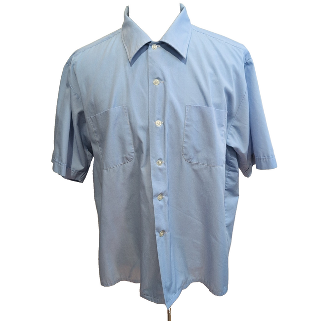Brent Chemise Vintage Bleu Clair Unie Manches Courtes Homme Taille XL