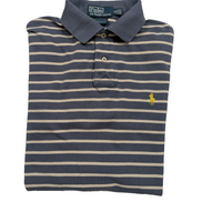 Polo manches courtes Polo Ralph Lauren M bleu rayures écrues logo jaune Custom 