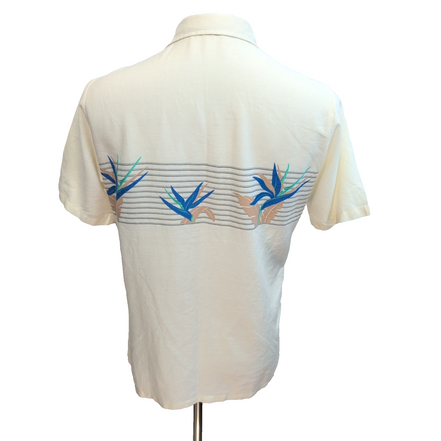 Chemise Hawaïenne Big Sur California S Blanc Cassé Feuillage Manches Courtes