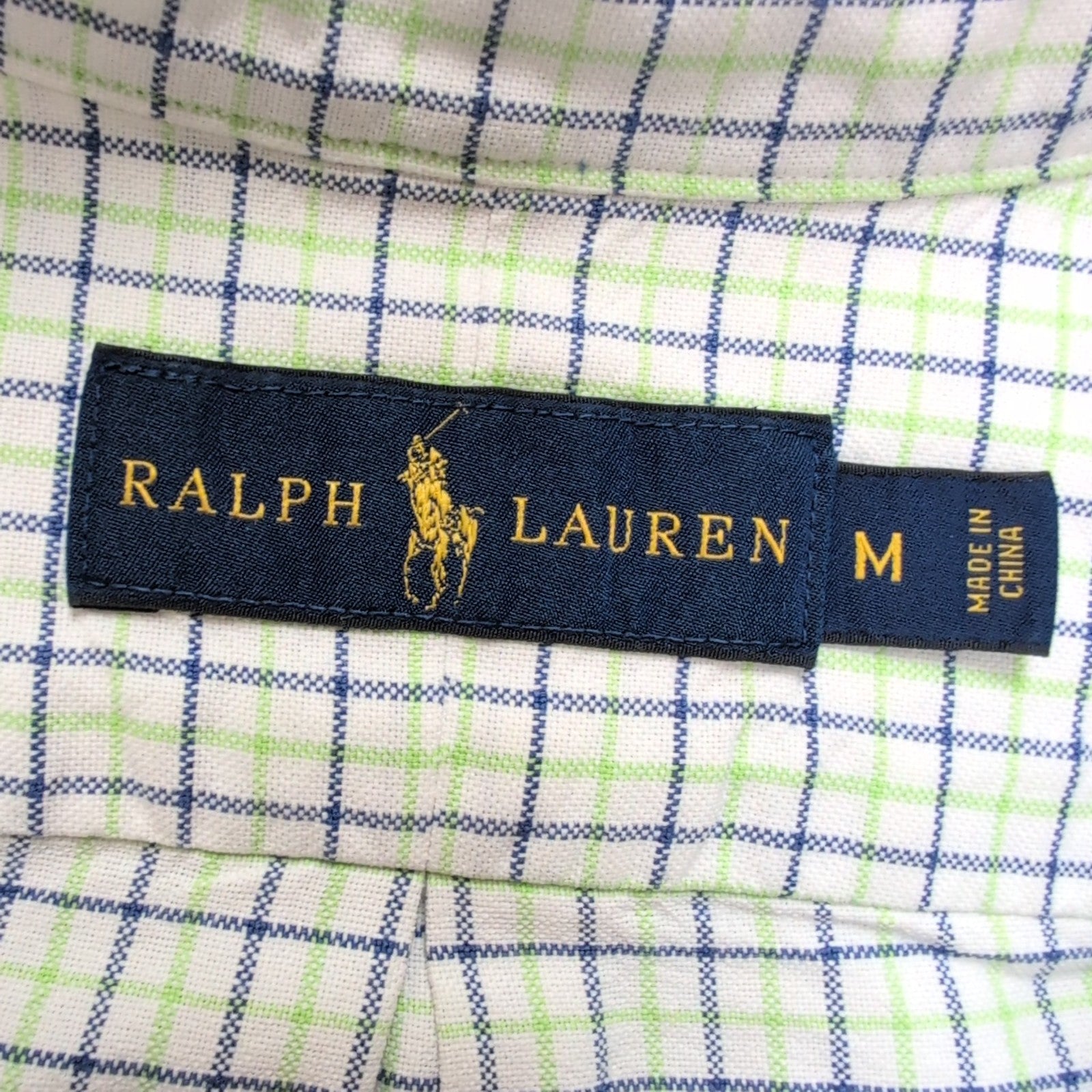 Chemise Ralph Lauren M Vert Bleu Carreaux Oxford Shirt Button Down Logo Marron