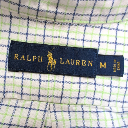 Chemise Ralph Lauren M Vert Bleu Carreaux Oxford Shirt Button Down Logo Marron