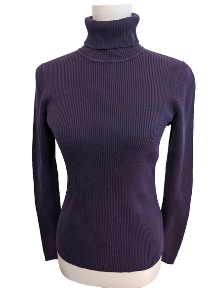 Pull Ralph Lauren femme (Lauren) Violet Col Roulé Maille Côtelée Logo Taille S