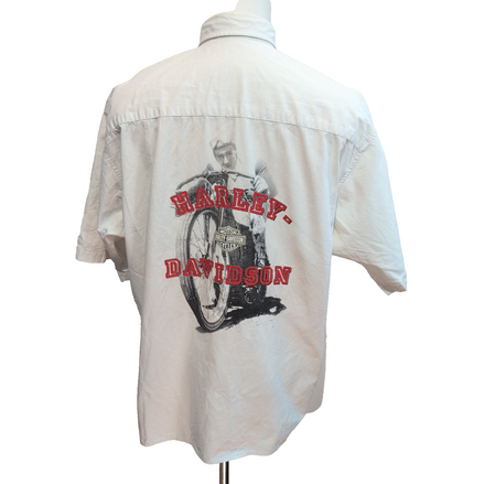 Chemise Harley-Davidson Tall XL Blanche Manches Courtes Logo Dos Moto Coton