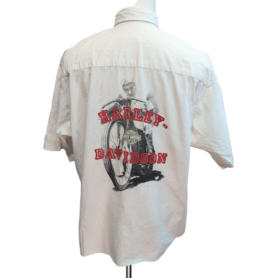 Chemise Harley-Davidson Tall XL Blanche Manches Courtes Logo Dos Moto Coton