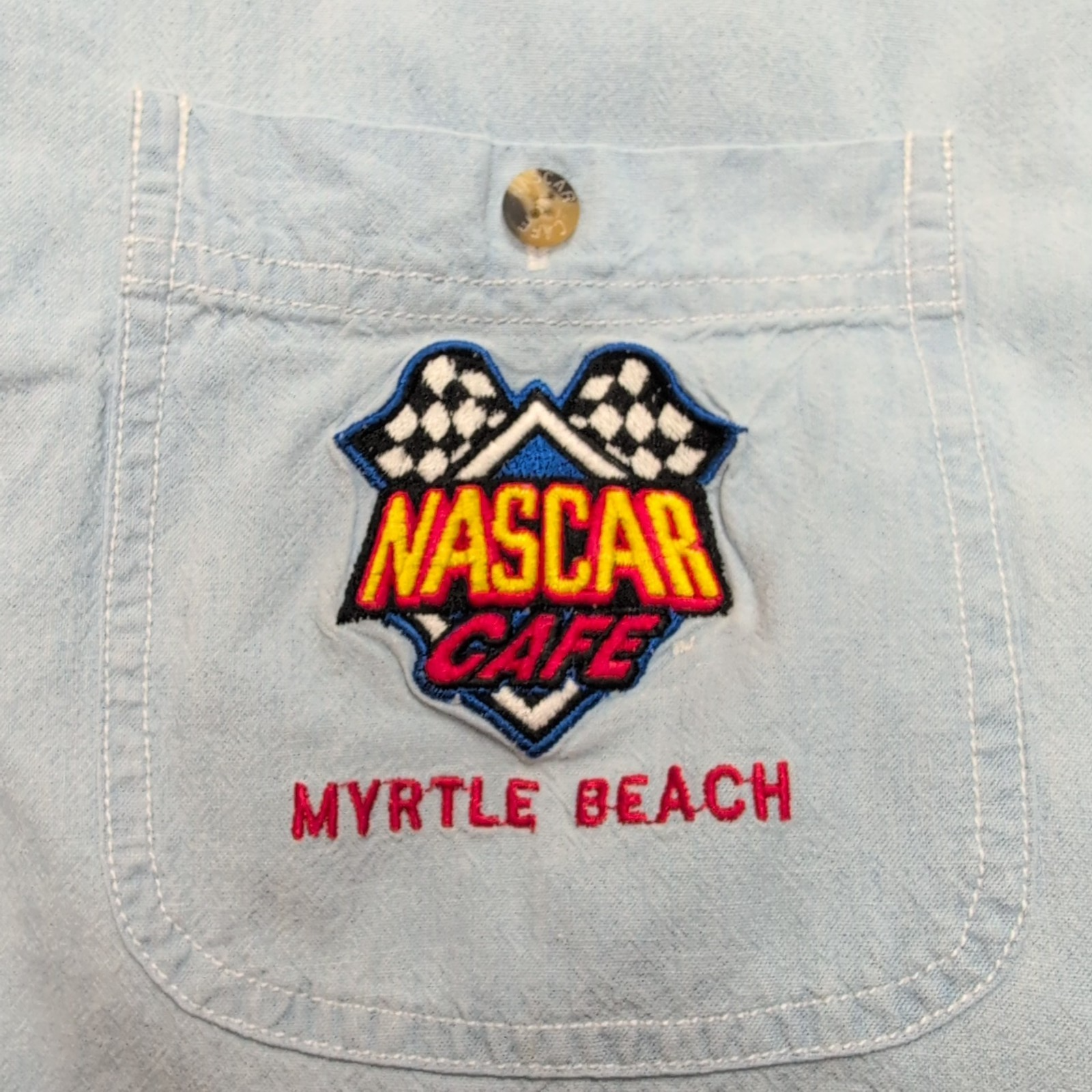Chemise Jean NASCAR Café Authentic Bleu Clair Vintage Taille M