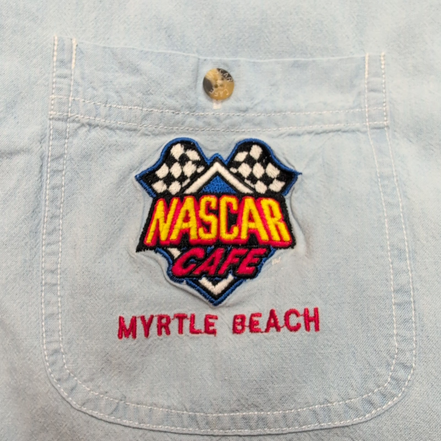 Chemise Jean NASCAR Café Authentic Bleu Clair Vintage Taille M