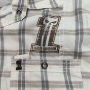 Chemise Harley Davidson L Carreaux Gris Blanc Tête de Mort manches courtes
