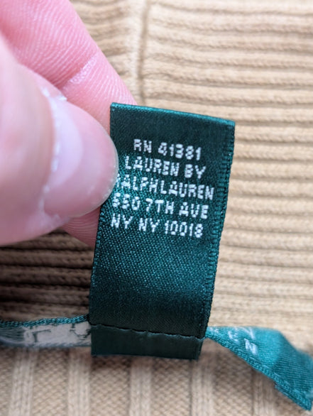 Pull LAUREN Ralph Lauren XL beige camel col V bouton doré maille côtelée