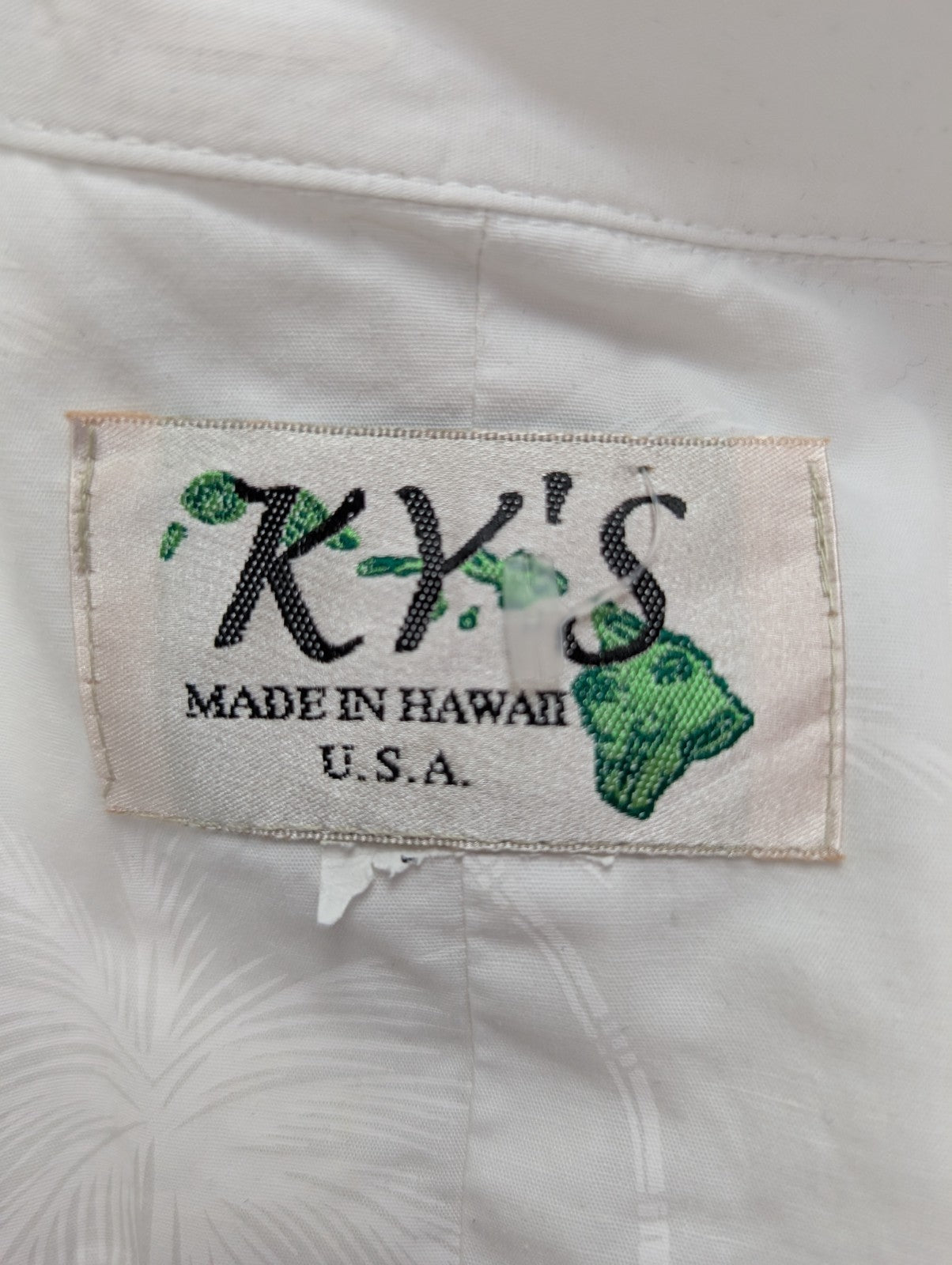 Chemise hawaïenne Ky's blanche palmiers Made in Hawaii USA taille XL #706 hawaii