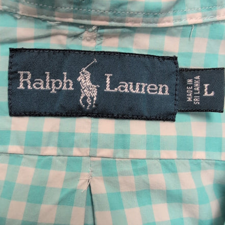 Chemise Ralph Lauren L Turquoise Carreaux Manches Courtes Coton Sans Logo