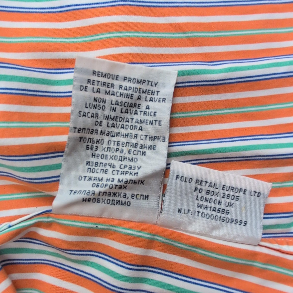 Chemise Ralph Lauren XL Rayures Orange Bleu Vert Logo Bleu Coton