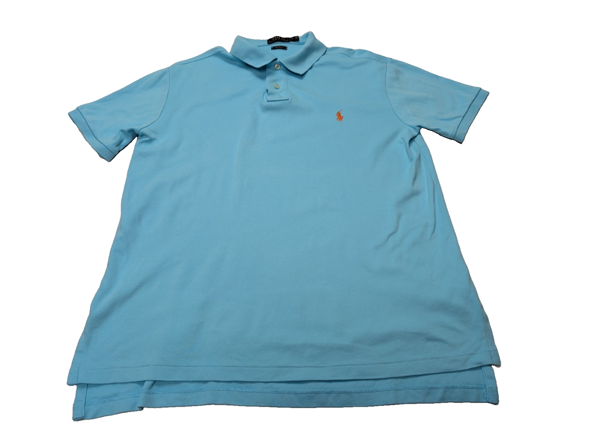 Polo manches courtes Polo Ralph Lauren M bleu turquoise logo orange Custom Fit