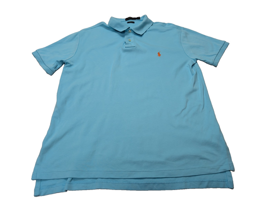 Polo manches courtes Polo Ralph Lauren M bleu turquoise logo orange Custom Fit