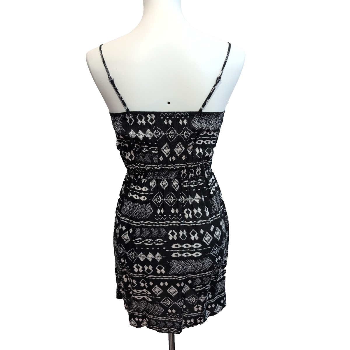 Robe d'été Femme XS Noir Blanc Motif Ethnique Rayonne Bretelles Réglables