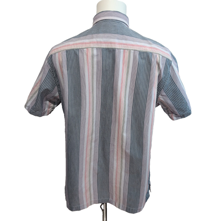 Chemise Hawaïenne Tommy Bahama Island Zone L Soie / Polyester Rayures Gris Rouge