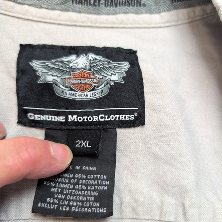 Chemise Harley-Davidson 2XL Sans Manches Gris Brodé Aigle Dos Lin Coton