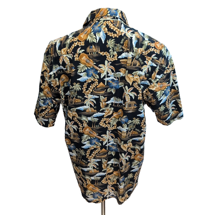 Chemise Hawaïenne Manches Courtes Pierre Cardin Noir Motif Tropical L