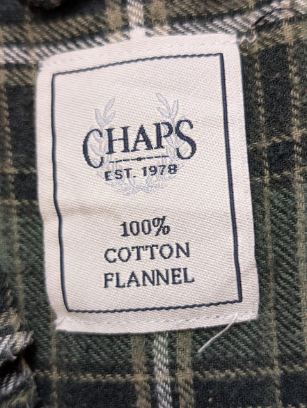 🐻 CHEMISE FLANELLE CHAPS XL (TG) CARREAUX VERT KAKI NOIR LOGO BRODÉ