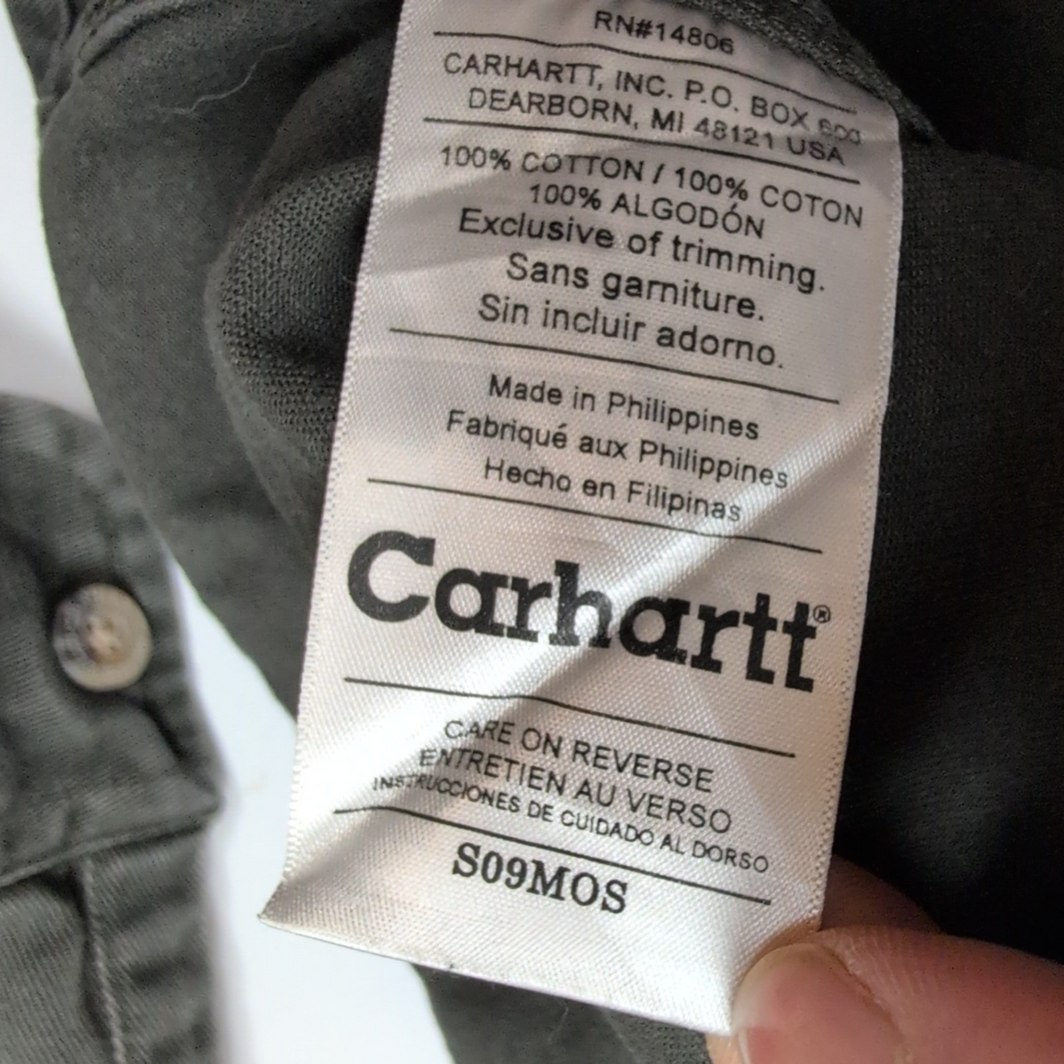 Chemise Carhartt XL Vert Foncé Vintage Workwear Épais Logo Cuir manches longues
