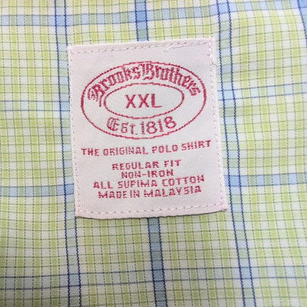 Chemise Brooks Brothers 2XL Vert Bleu Carreaux 100% Coton