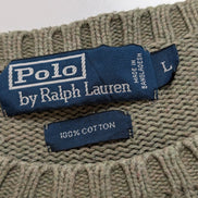 Pull POLO Ralph Lauren - Vert Kaki - Logo Bordeaux Col rond Taille L