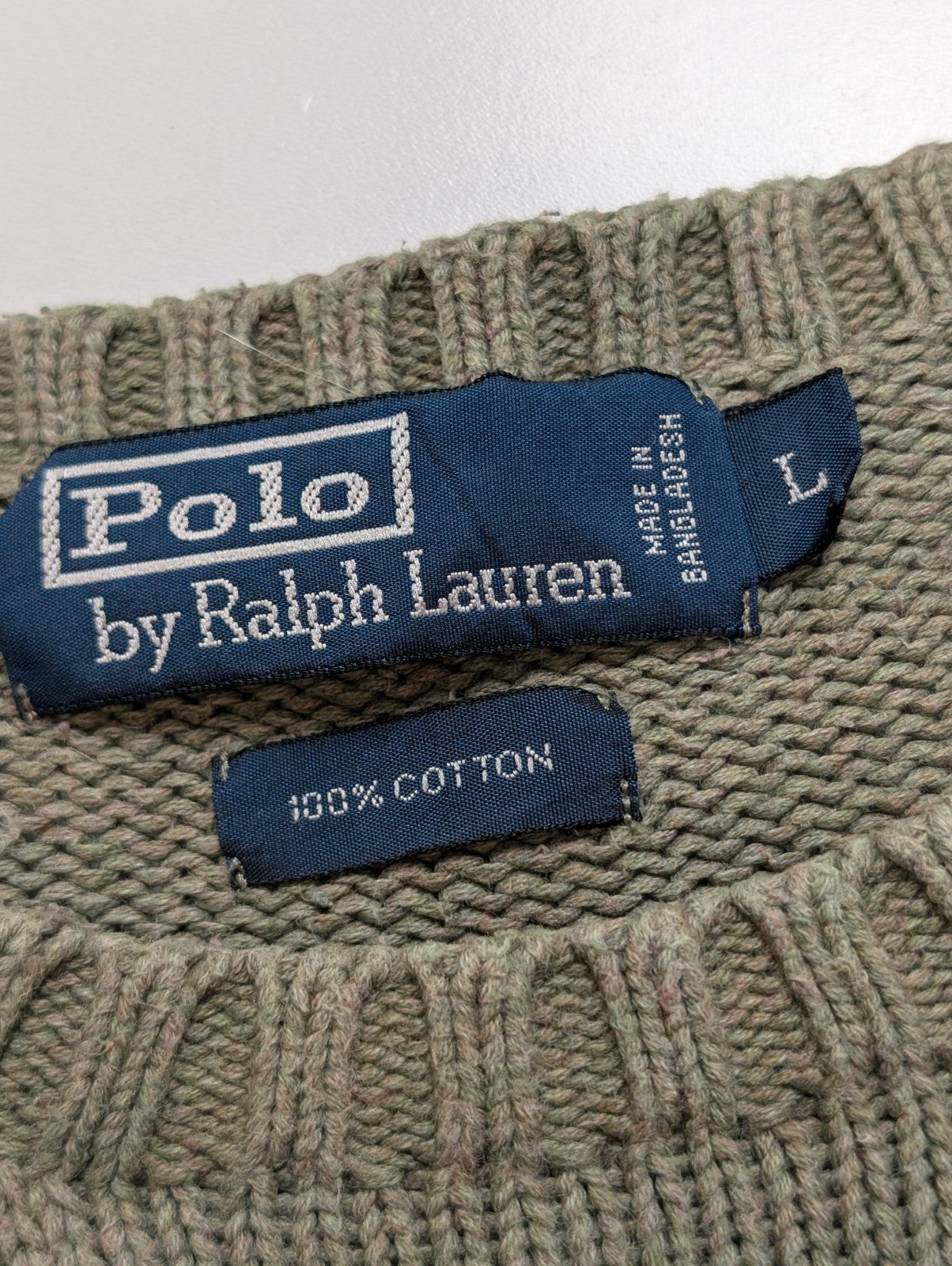 Pull POLO Ralph Lauren - Vert Kaki - Logo Bordeaux Col rond Taille L