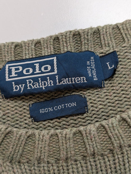 Pull POLO Ralph Lauren - Vert Kaki - Logo Bordeaux Col rond Taille L