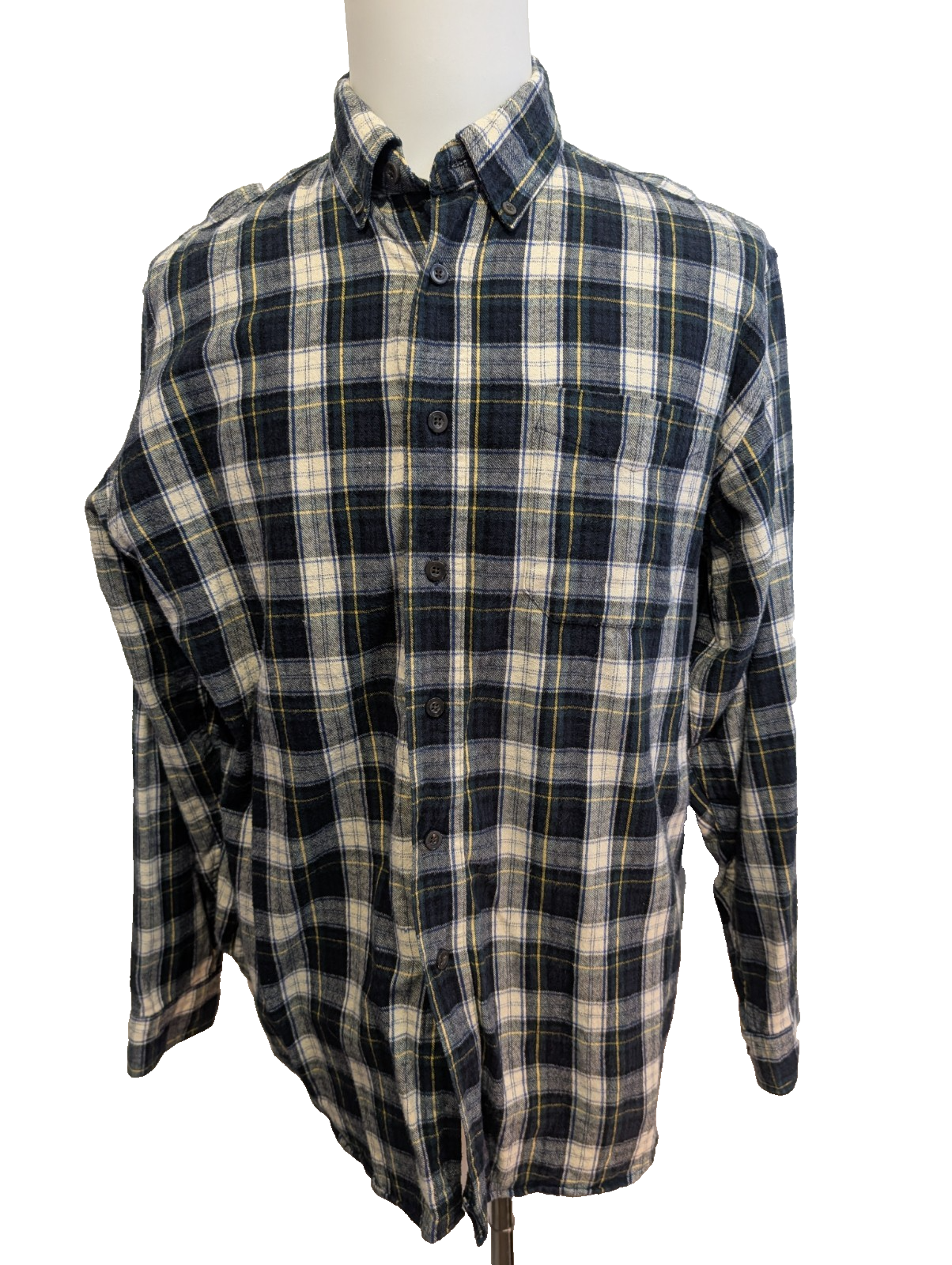 Chemise L.L.Bean Flanelle T.L - Carreaux Vert Foncé Jaune 100% Coton