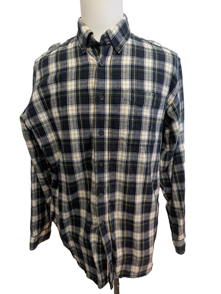 Chemise L.L.Bean Flanelle T.L - Carreaux Vert Foncé Jaune 100% Coton