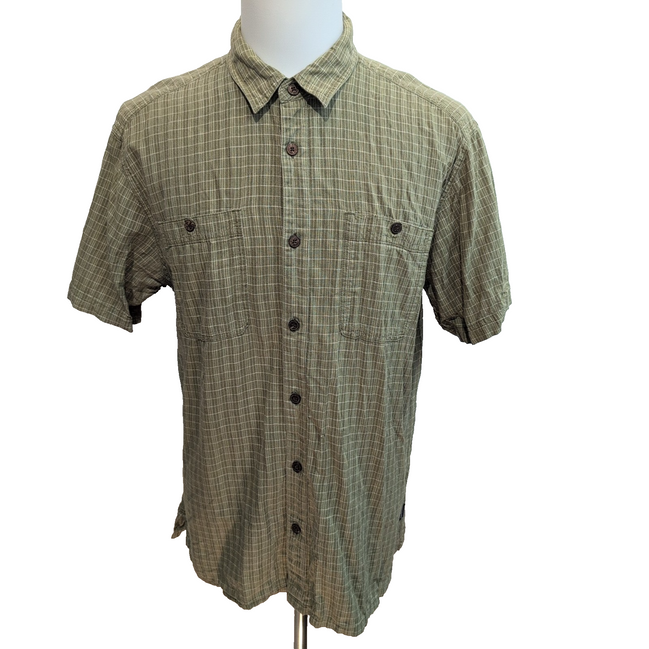 Chemise Patagonia L Verte Carreaux Chanvre Coton Organique Manches Courtes