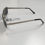 Lunettes de soleil Y2K Branche semi large Rectangulaire Métal Gris Brillant