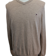 Pull Col V Tommy Hilfiger Marron Clair 100% Laine d'Agneau - Taille L / XL