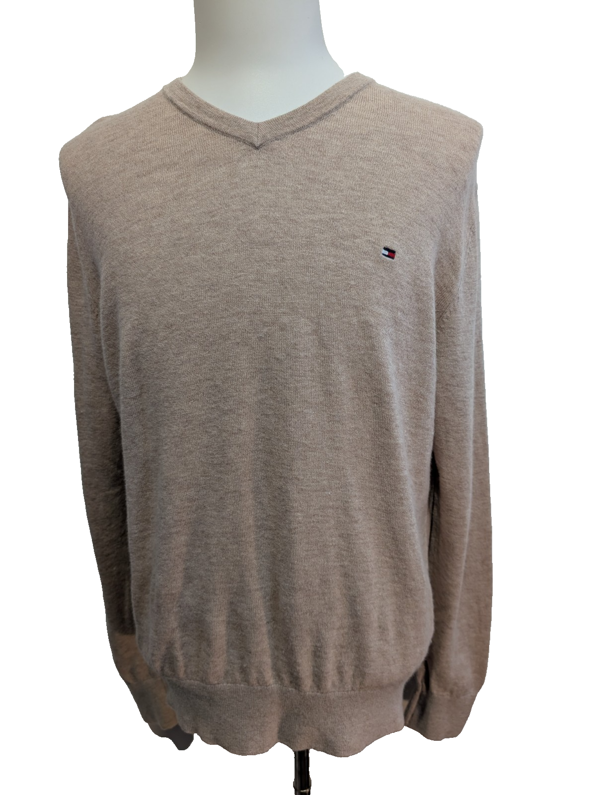 Pull Col V Tommy Hilfiger Marron Clair 100% Laine d'Agneau - Taille L / XL